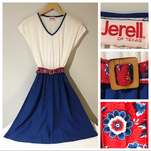 Vintage Dresses & Skirts - Vintage 70’s 🇺🇸 Jerell of Texas Belted V Neck Gathered Circle Dress Skirt S M